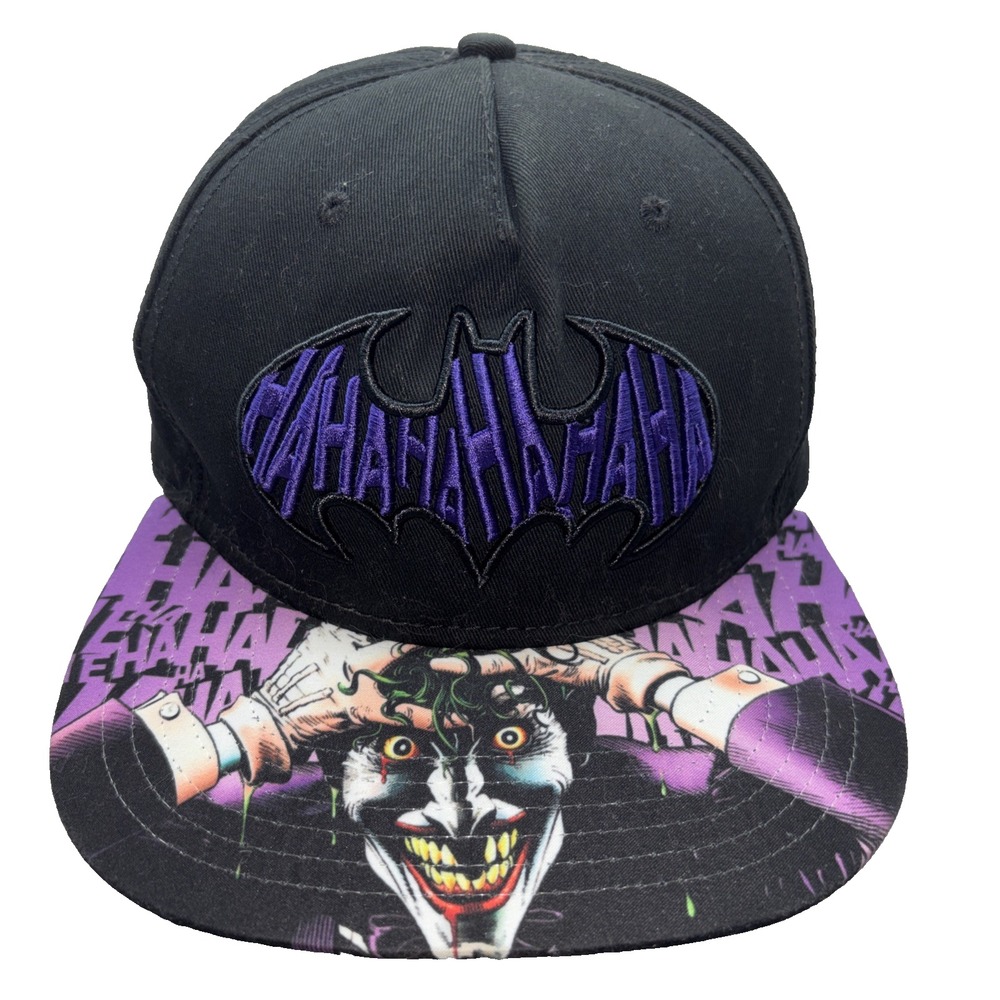 Batman Joker Print Haha Snapback Adjustable Hat Black & Purple Cap Adult Size